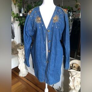 VINTAGE MONIQUE FASHIONS GOLD EMBELLISHED DENIM TOP✨